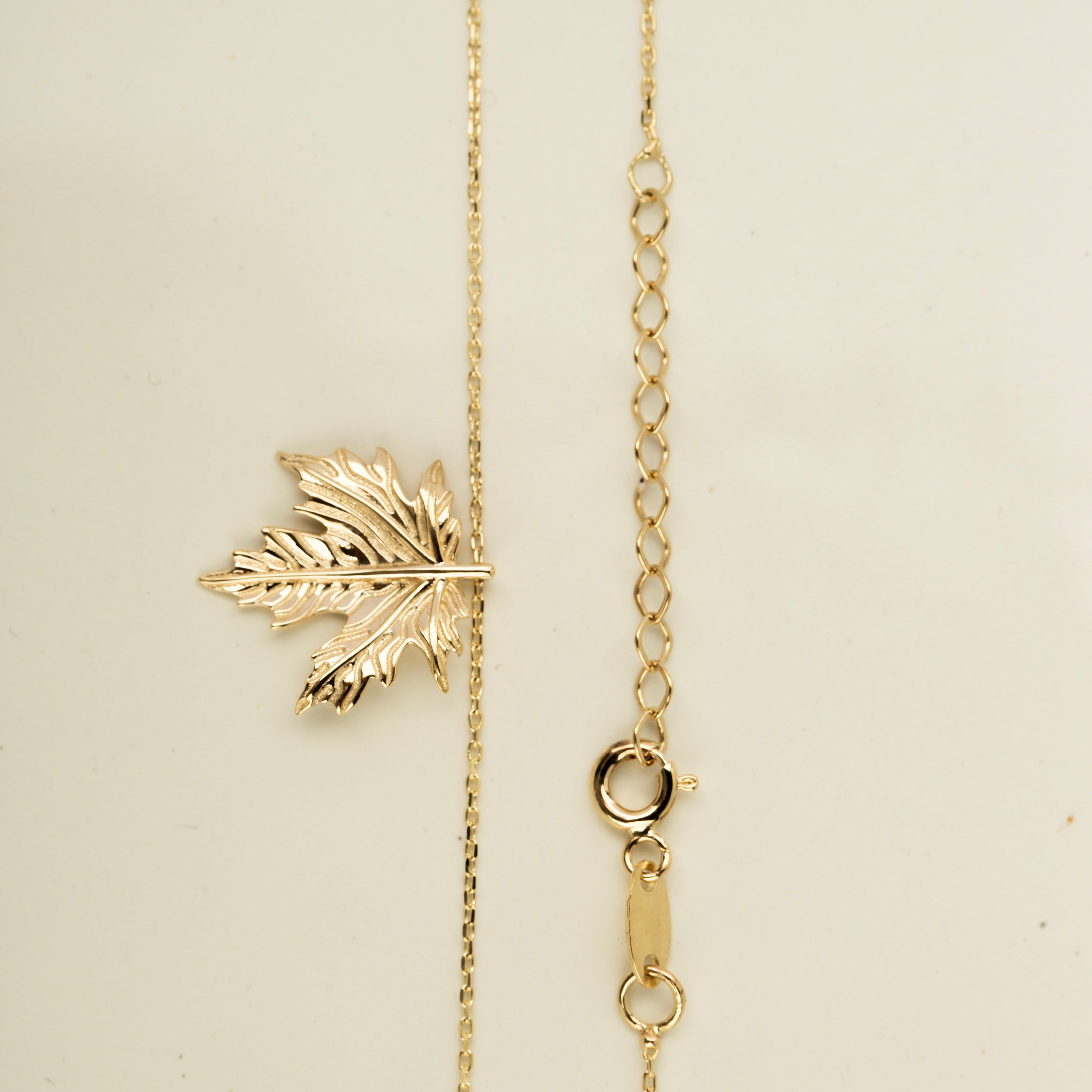 14K Solid Gold Autumn Leaf Pendant Necklace