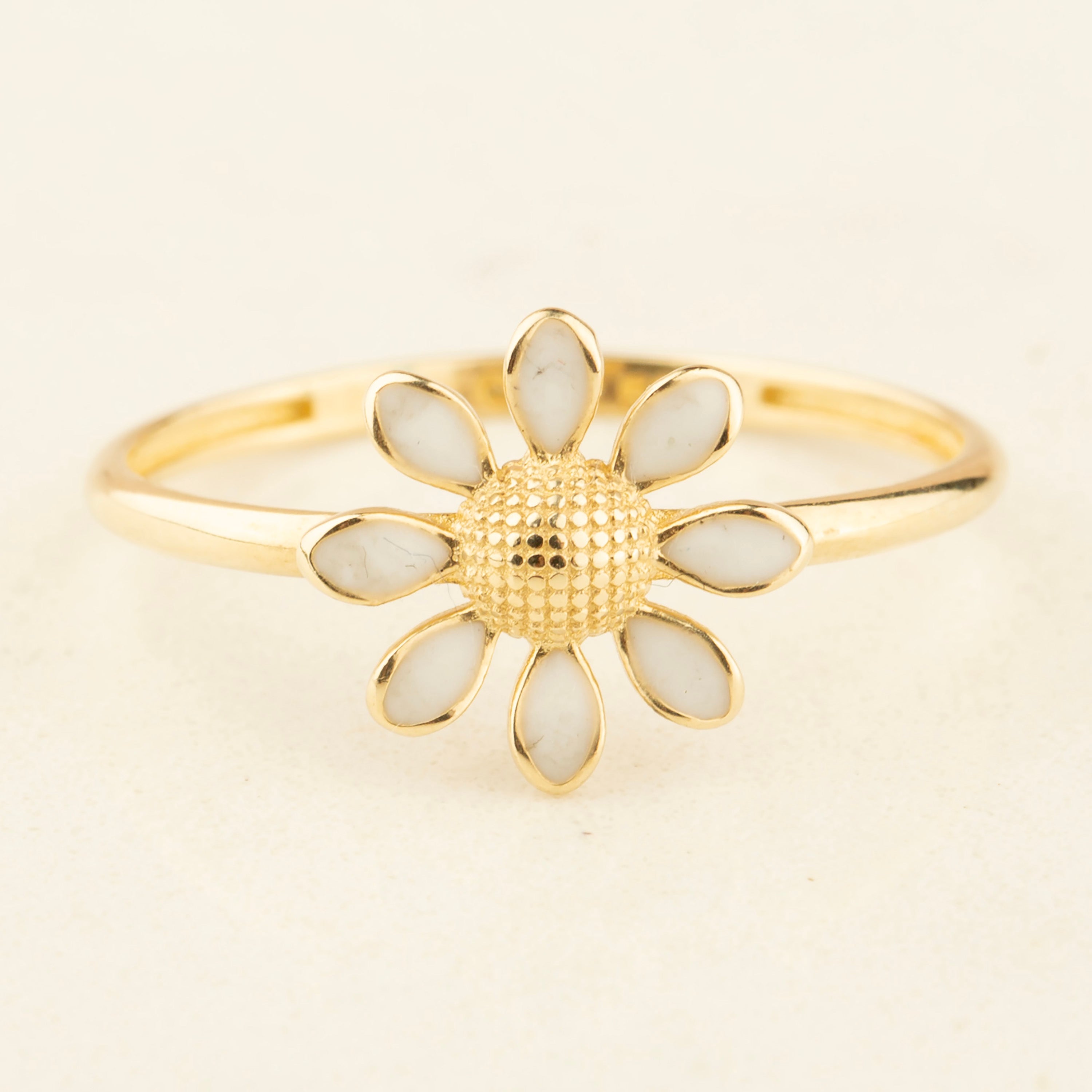 14K Gold White Daisy Flower Ring