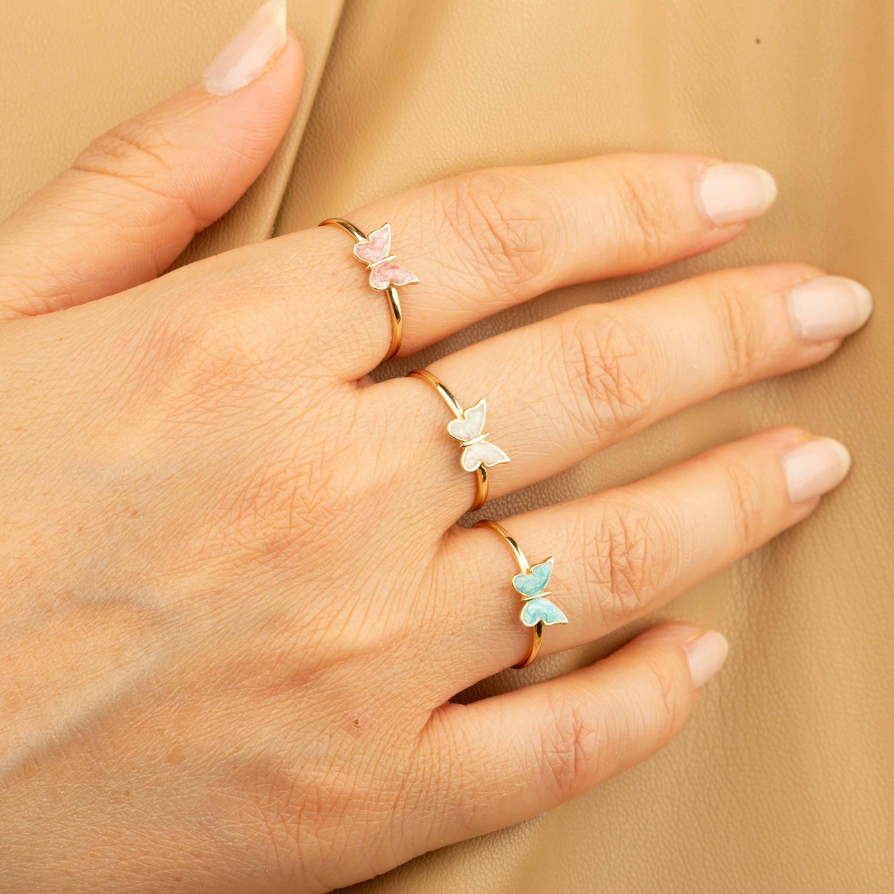 14k Gold Pink Butterfly Ring