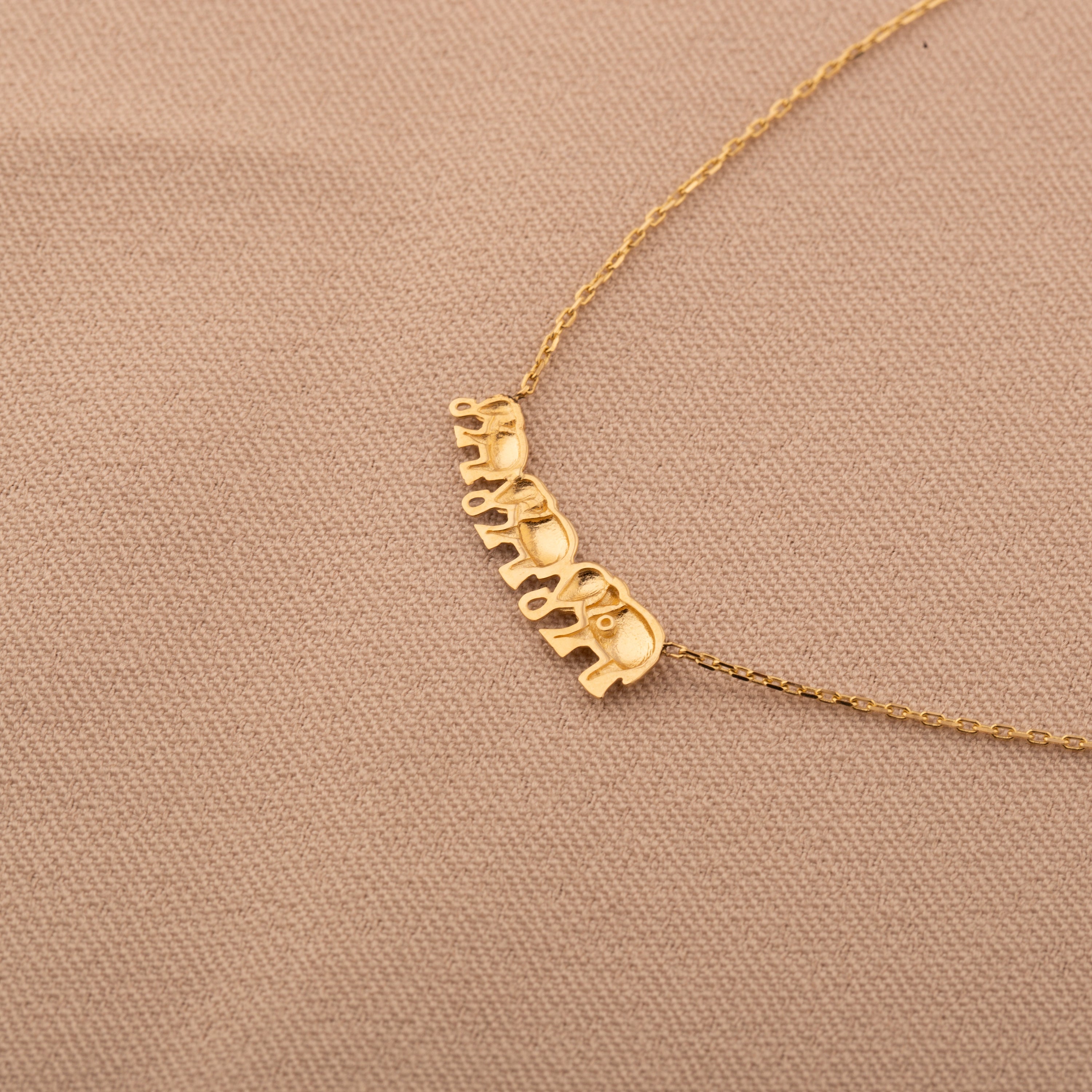 14K Gold Triple Elephant Pendant Necklace