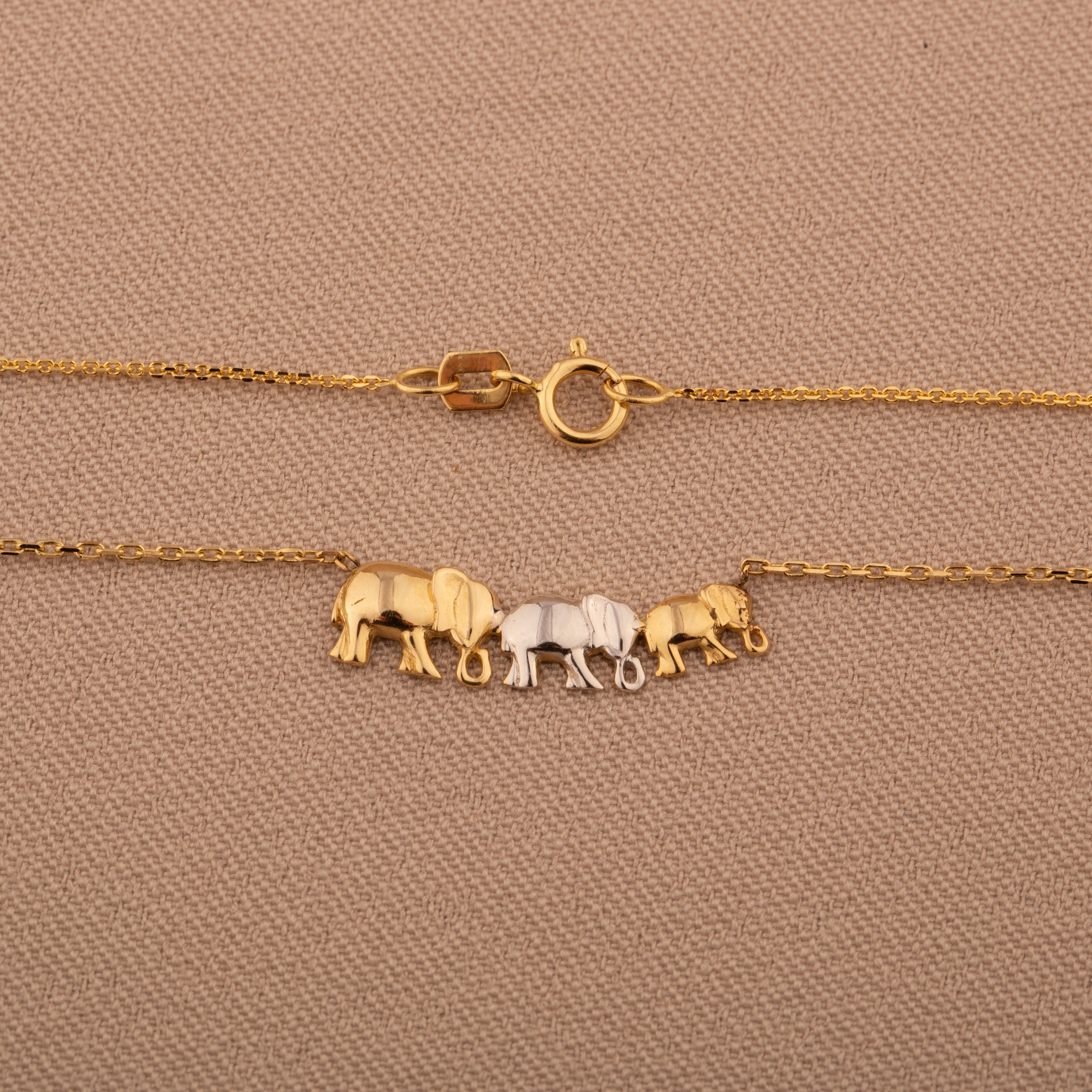 14K Gold Triple Elephant Pendant Necklace